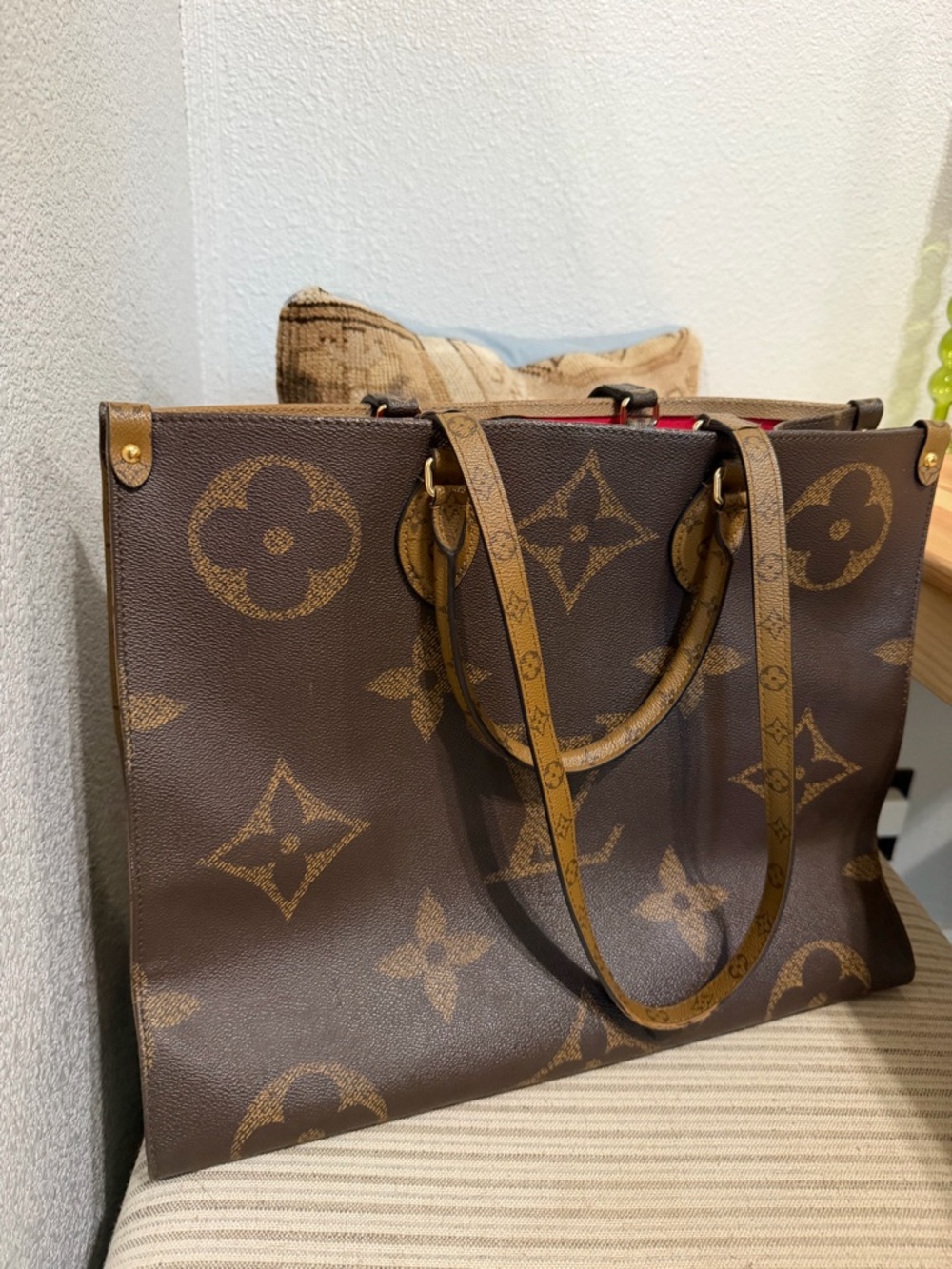 Louis Vuitton Monogram Canvas Tote in Brown with Red Interior